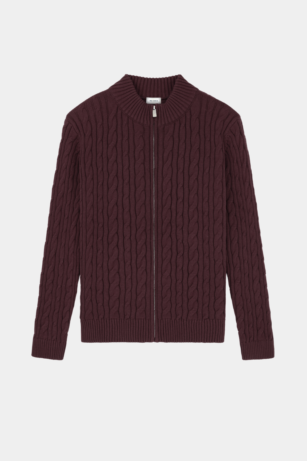 BURGUNDY CABLE KNIT FULL ZIP
