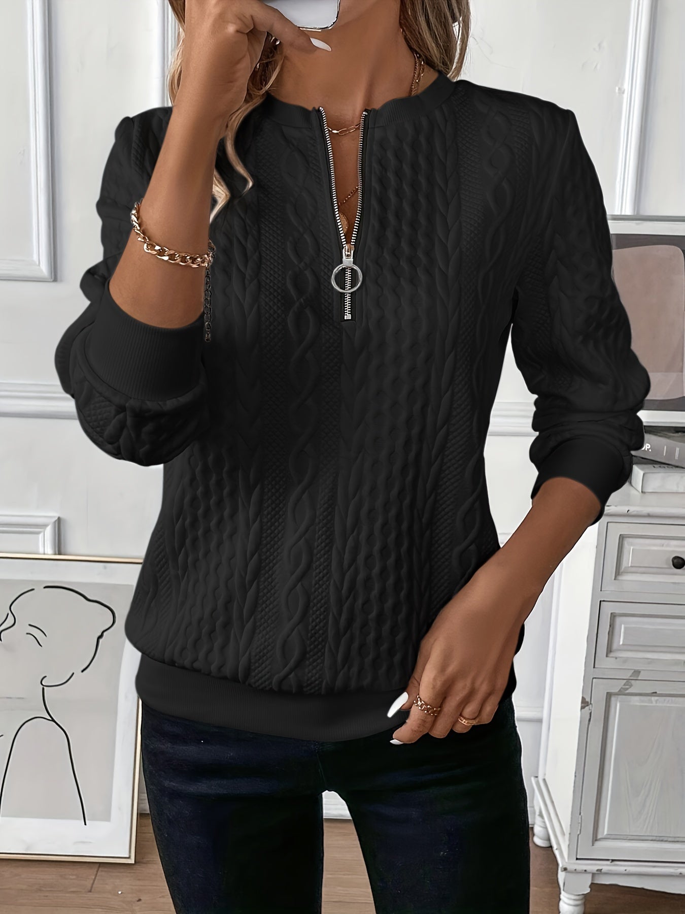 Eleganter halber Reißverschluss-Pullover