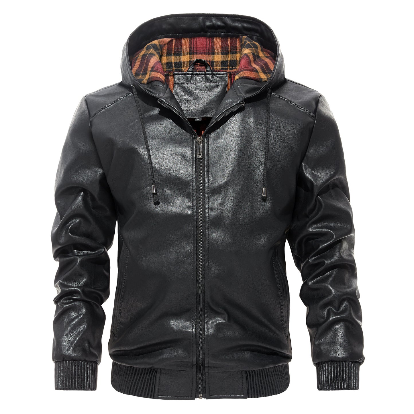 Karierte Leder Jacke Kapuzenpulli