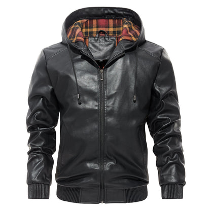 Karierte Leder Jacke Kapuzenpulli