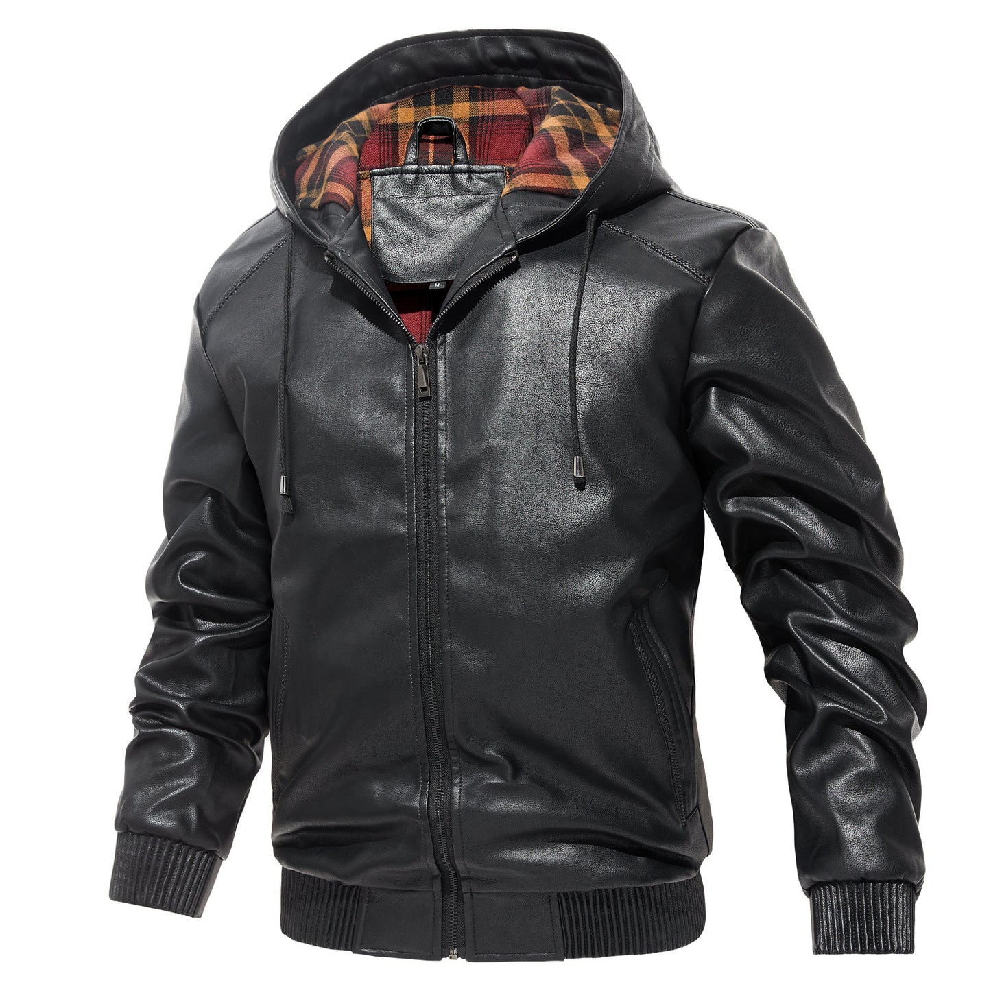 Karierte Leder Jacke Kapuzenpulli
