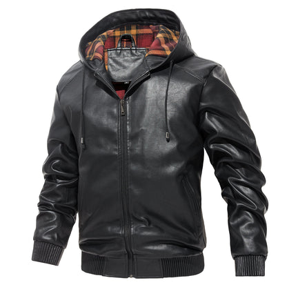 Karierte Leder Jacke Kapuzenpulli
