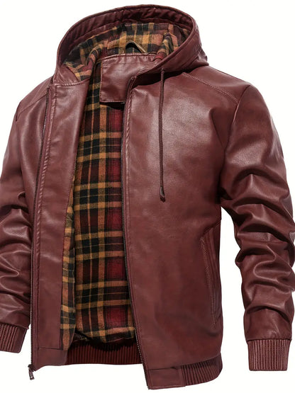 Karierte Leder Jacke Kapuzenpulli