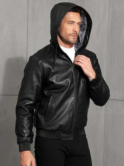 Leder Jacke Kapuzenpulli