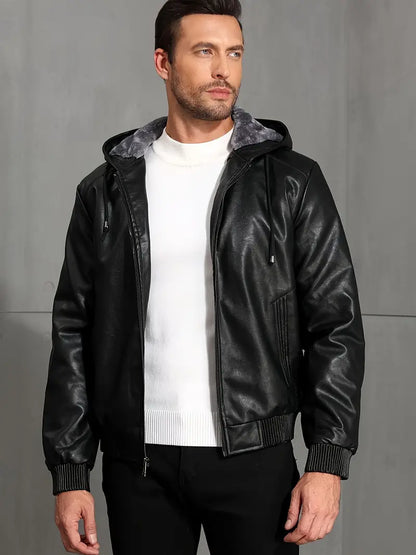 Leder Jacke Kapuzenpulli