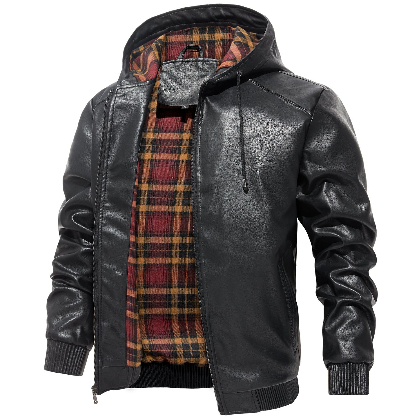 Karierte Leder Jacke Kapuzenpulli