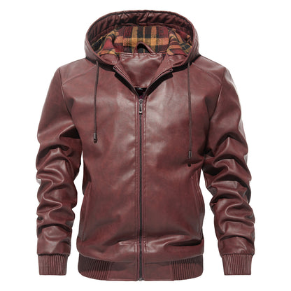 Karierte Leder Jacke Kapuzenpulli