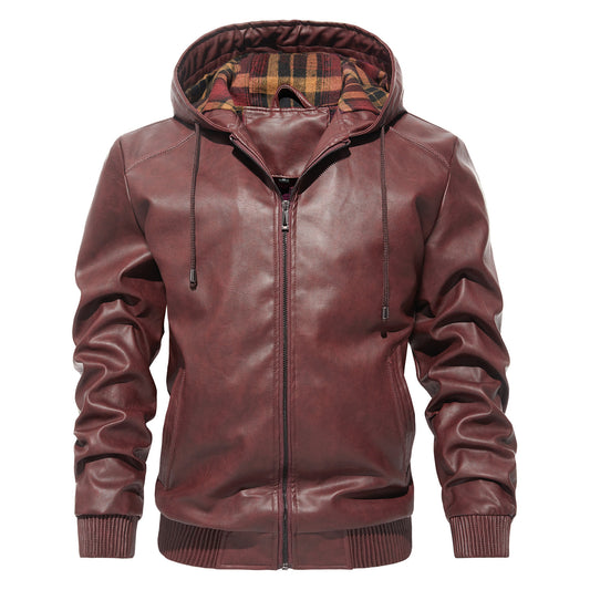 Karierte Leder Jacke Kapuzenpulli