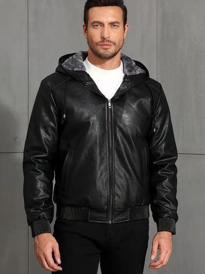 Leder Jacke Kapuzenpulli