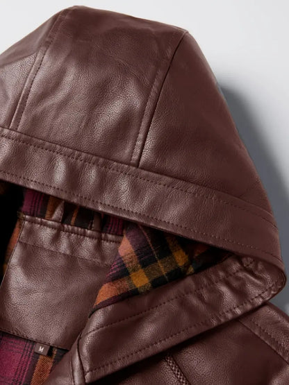 Karierte Leder Jacke Kapuzenpulli